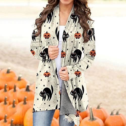 Ženski Halloween casual bluza životinjski mačji print kardigan kaput dugi rukavi vrhovi smiješni kaput s prednjim prednjim kardiganom