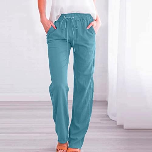 Posteljine hlače za žene 2023. Ljetne ležerne elastične hlače s pamučnim lanenim hlačama široke noge joge hlače trenerke