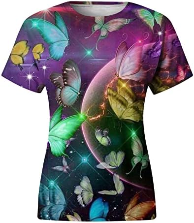 Ljetne bluze za žene šarene leptir grafičke majice kratke rukave tunike ležerne majice za vrat posade pulover