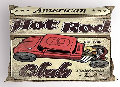 Ambasonne trkački automobil jastuk sramota, američki hot rod klub u kalifornijskom latinu na plakatu poput demonstracije, dekorativna