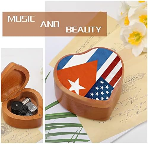 Nudquio USA-CUBA zastave srca oblik drvena glazbena kutija Vintage Clockwork Musical Box Birthdaj Valentinovo dar