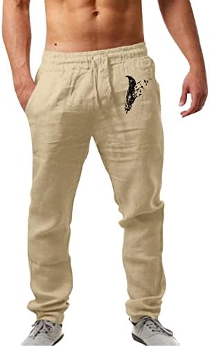 Muške pamučne lanene hlače Summer udobne pidžame hlače pero ispis struka struka pune dužine joge joge hlače