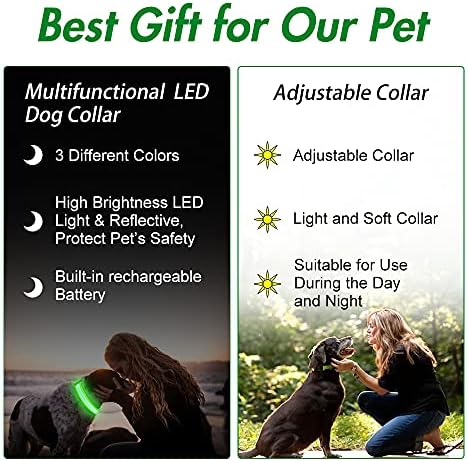 LED Odjel za pse- Osvijetlite pseće ovratnike, LED ovratnik vodootporan, podesivi bljeskajući ogrlica za pse, punjiva ovratnik za pse