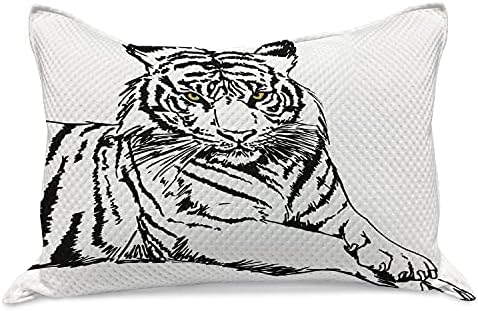 Ambasonne Savannah pleteni jastuk od prekrivača, skica poziznog tigra oštrih očiju najveće mačke vrste tamne vertikalne pruge umjetnost,