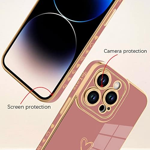 Bonoma kompatibilna s iPhoneom 14 Pro Case Love Heart Obithing Electroplate Luksuzni Elegantni zaštitnik kamere zaštitni šok zaštitni