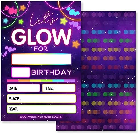 Grace Yonks Neon Glow In The Dark Party Invitacija, Pozivnica za rođendan, Rainbow Stars Space Birthday, 20 pozivnice i omotnice, pozivnice