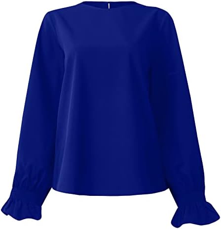 Ženska modna čvrsta boja okrugli vrat labavi bluza od solidne boje.