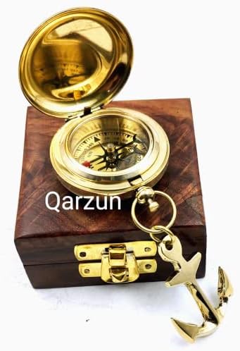Mesingani gumb kompas privjesak za sidrenje s drvenim kutijama kolekcionarski poklon