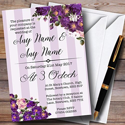 Purple Rose & Stripes Vintage Personalizirane pozivnice za vjenčanje