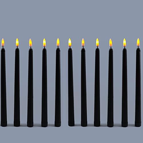 Feeboylong Pack od 12 crnih LED konusnih svijeća, 11 inča visok žuto svjetlo trepereće Halloween Decoration Večera za svijeće baterija