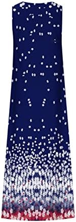 Haljina za plažu za žene, modna ljetna duga haljina Bez rukava s izrezom u obliku slova B i cvjetnim printom u boemskom stilu, lepršave