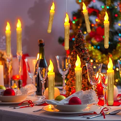 Whistenfla 12pack plamene svijeće, plutajuće vodene svijeće s udaljenim plamenim treperanim konusnim svijećama Viseće ukras za božićno