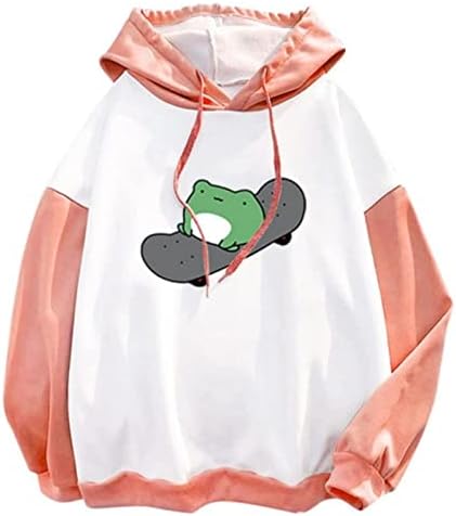 Ytrxm Womens 2023 Slatka žaba dukserica kawaii pulover vrhovi skejtbording žaba dugih rukava kapuljača za tinejdžere djevojke