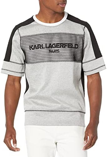 Karl Lagerfeld Paris muški kontrastna tkanina mreža logotip pulover