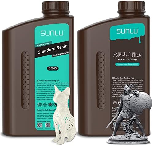 SUNLU 3D Printer Standardna smola 2kg Clear & Sunlu 3D pisač ABS-slična smola 2kg tamno siva, 405nm UV smola za sušenje za sušenje