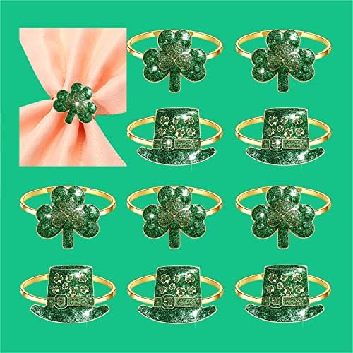 Prstenovi za salvete 10 kompleta šljokica Dan svetog Patrika zeleni šešir s djetelinom Irska čizma prstenovi za salvete za usne svečana