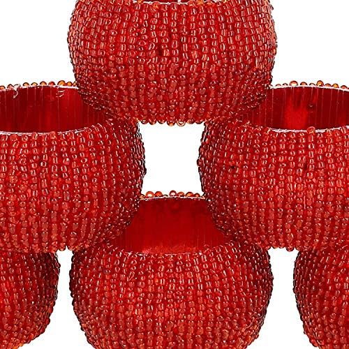 Ručno izrađeni prstenovi za salvete od indijskih perli za Božić, Dan zahvalnosti, blagdansku zabavu - Set od 6 držača za salvete
