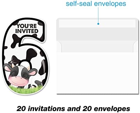20 krava 6. rođendana pozivnice s omotnicama dvostrane poljoprivredne pozivnice u obliku poljoprivrednih krava, pozivnice za 6 godina