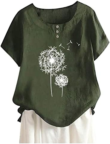 Vojni lime zeleni kratki rukav 2023 Moderna lanena pamučna posada za vrat grafička bluza za žensko tinejdžerske ljetne jesenske djevojke