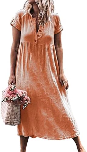 Ženska ljetna maxi haljina gumb Down Linen Tunic haljina casual v-izreziva rukava Sundress plus size Flowy haljine
