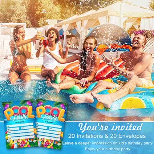 Pozivnica za zabavu s omotnicama - Pozivnice za zabavu na bazenu - Pozivnice za ljetnu rođendansku zabavu za dječake ili djevojčice