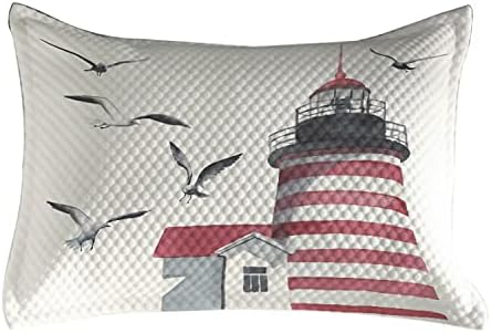 Ambasonne Svjetionik prešiljen jastuk, svjetionik i galebovi na plaži Navigacional Aid Art Art, Standard Queen Size Accent Pokrivač