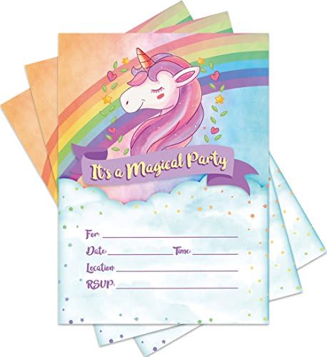 JT Studios Pozvani ste šarene pozivnice Rainbow Unicorn s omotnicama, to je čarobna zabava.