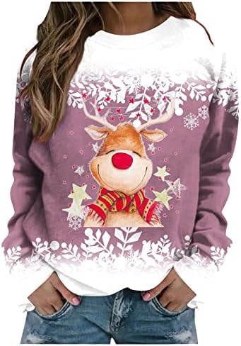Fandream Grafičke dukseve za žene Sretan Božić O-Neck bez kapuljača Atletske retro ženske pulovera