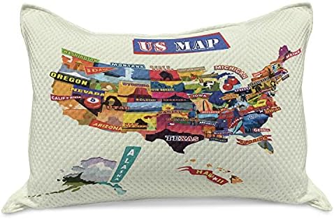 Ambasonne Wanderlust pleteni prekrivač jastuka, američka karta morske obale i suncokreti turističke atrakcije Jersey kravo mlijeko