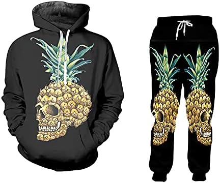 Yjqwddd 3d osobno odijelo od ananasa lubanje tiskane jogging hlače i odijelo za hoodie muškarci