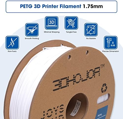 3DHOJOR PETG filament 1,75 mm bijela, PETG 3D tiskarski filament, 2,2 lbs kartonska kalem