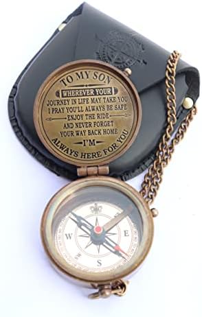 Nautički pokloni Antički mesingani kompas s kožnim futrolom za ugrađivanje, džep mom sinu za muškarce i žene, djeca s usmjerenom školom