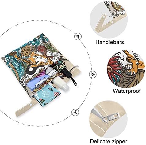 ZZXXB Dragon Tiger Vodootporna mokra vrećica za višekratnu upotrebu pelena mokra suha torba s džepom s patentnim zatvaračem za putničke