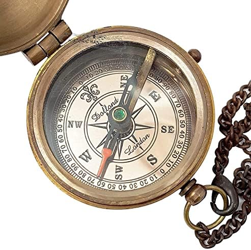 2 Nautički mesingani angažirani kompas s lančanim i kožnim kućištem koji se usmjerava za rođendan, godišnjicu, Dan diplomiranja, Valentinovo,