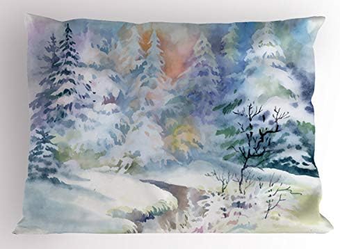 Ambasonne zimski jastuk sramota, akvarelna slikanje snježnog prizora i zamagljeni uzorak, ukrasna standardna veličina tiskana jastuka,
