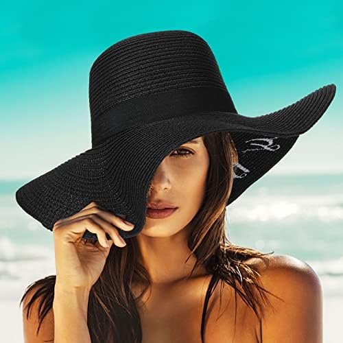 3 PCS Diskete šeširi za plažu za žene djevojke sklopivi slamnji šešir Crni sunčani šešir sa širokim rubom za ljetno putovanje na plaži